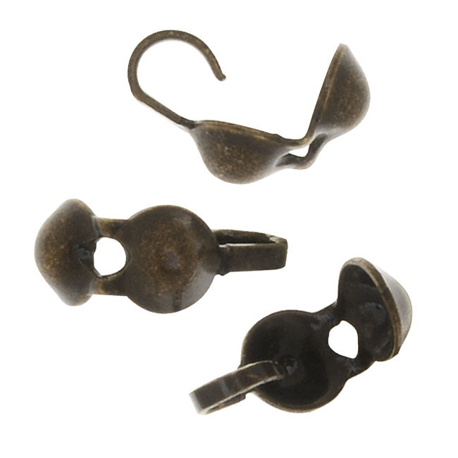 Clamshell Knot Covers, With 3.5mm Cups, Antiqued Brass (50 Pieces)