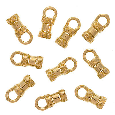 Cord Ends, Fancy Crimp Style with Loop, Fits 2mm Cord, Gold Tone Brass (10 Pieces)