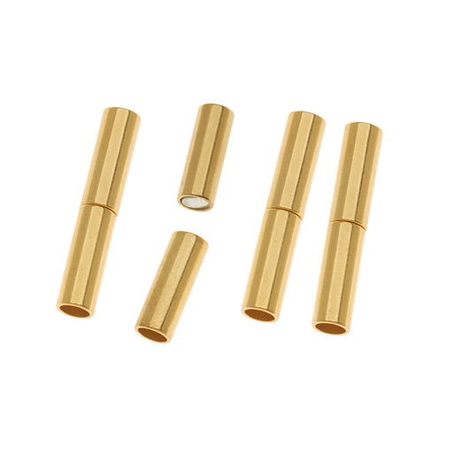 Magnetic Clasps, Tube Cord Ends Fits 3.2mm Cord, 22K Gold Plated (4 Sets)
