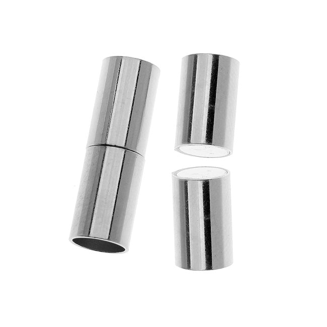 Magnetic Clasps, Tube Cord Ends Fits Cord, Silver Plated (1