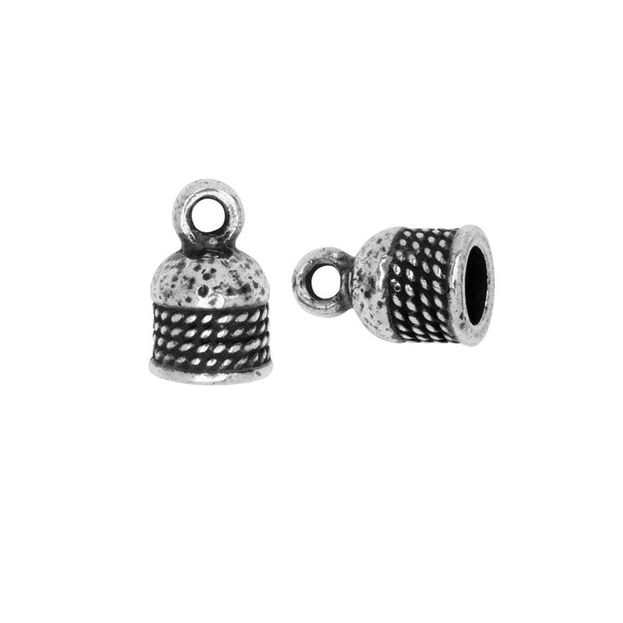 TierraCast Cord Ends, Roped Dome 12.5mm, Fits 5mm Cord, Antiqued Silver Plated (2 Pieces)