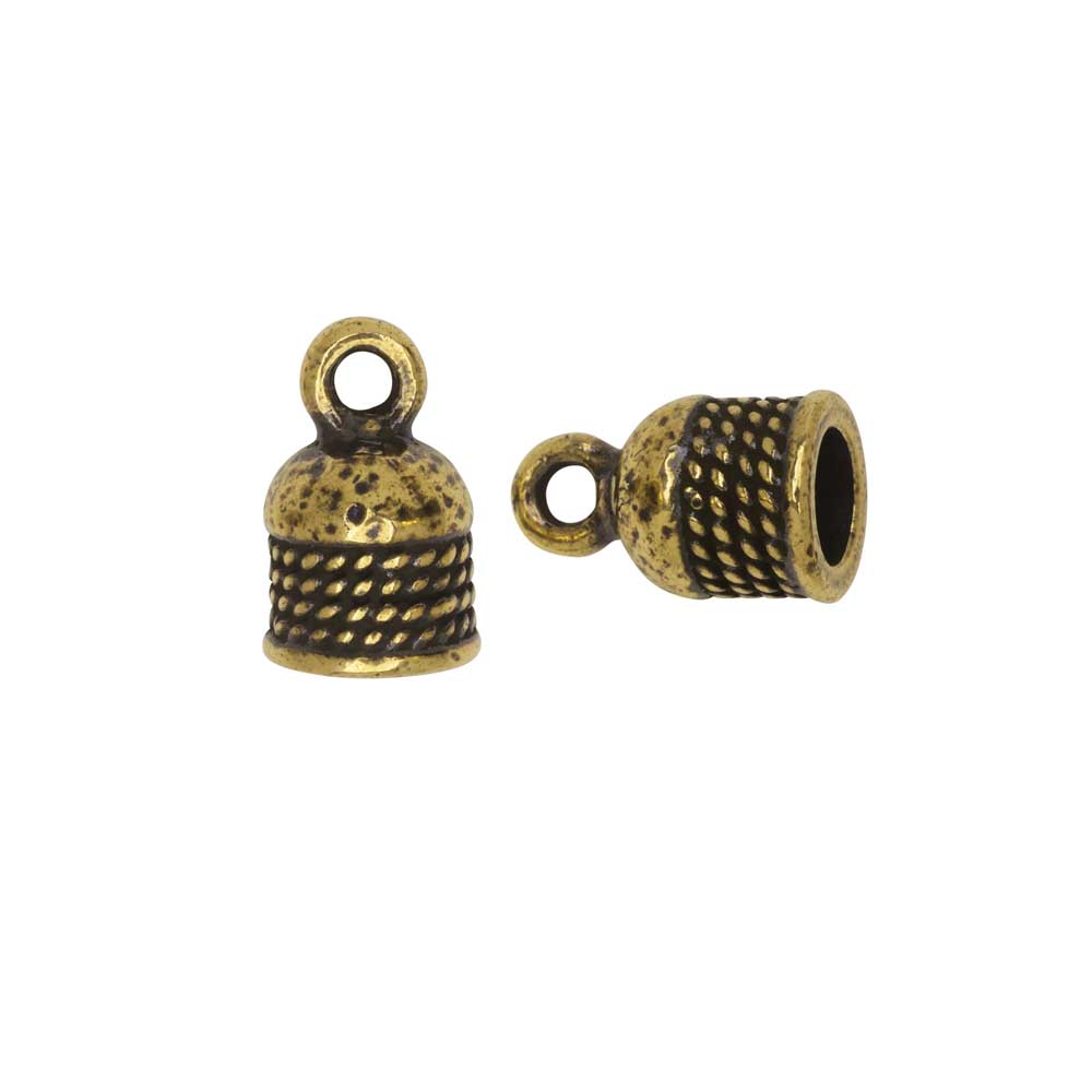 Cord End, Roped Dome 12.5mm, Fits 5mm Cord, Antiqued Gold, By TierraCast (2 Pieces)