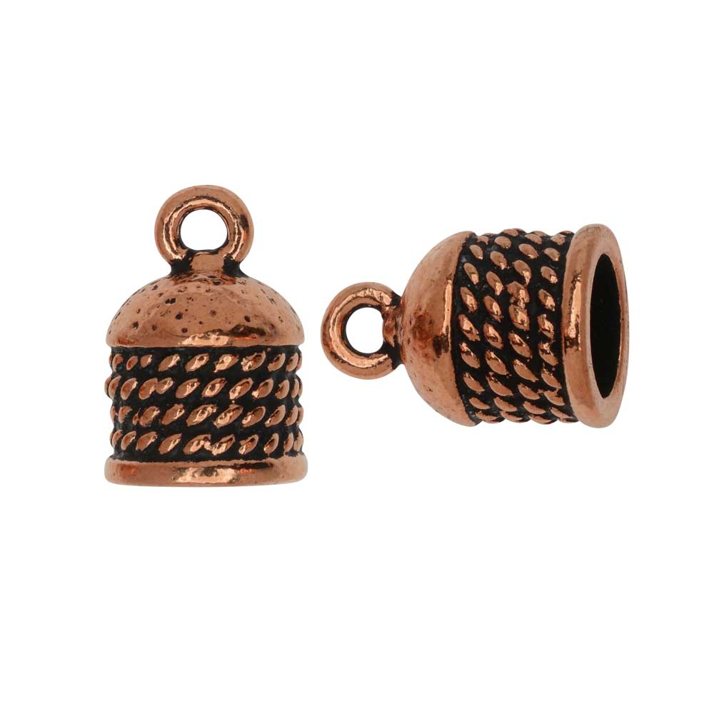 TierraCast Cord Ends, Roped Dome 16mm, Fits 8mm Cord Antiqued Copper Plated (2 Pieces)