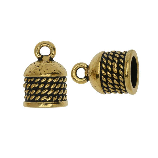 TierraCast Cord Ends, Roped Dome 16mm, Fits 8mm Cord, Antiqued Gold Plated (2 Pieces)