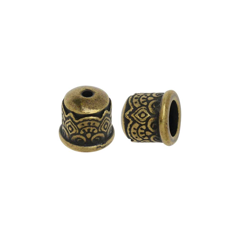 Cord End, Temple Dome 9mm, Fits 6mm Cord, Brass Oxide Finish, By TierraCast (2 Pieces)