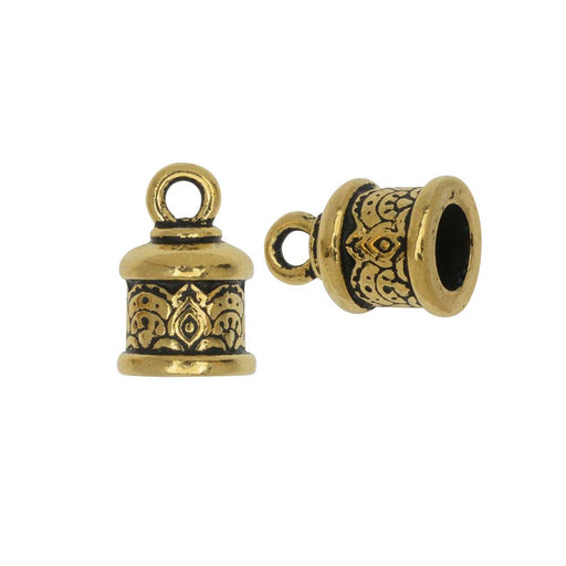 Cord End, Temple Dome 14.5mm, Fits 6mm Cord, Antiqued Gold, By TierraCast (2 Pieces)