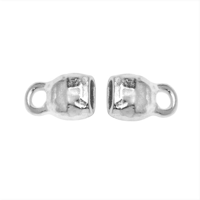 TierraCast Cord Ends, Distressed Fits 2x4mm Cord, Bright Rhodium Plated (2 Pieces)