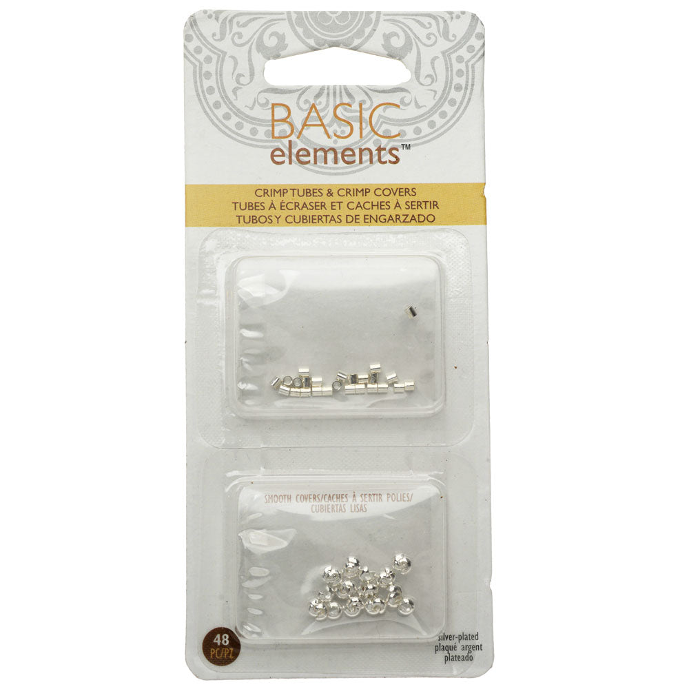 Basic Elements Crimp Tube Beads & Smooth Crimp Covers, 2x2mm and 3mm, Silver Plated (48 Pieces)