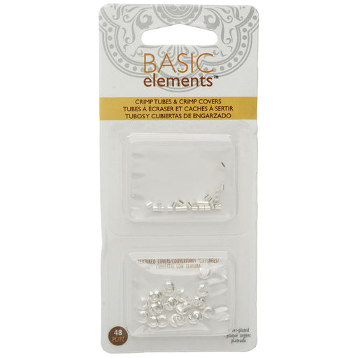 Basic Elements Crimp Tube Beads & Stardust Crimp Covers, 2x2mm and 4mm, Silver Plated (48 Pieces)