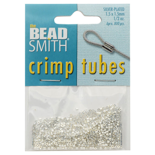 The Beadsmith Crimp Beads, Tube 1.5x1.5mm, Silver Plated (800 Pieces)