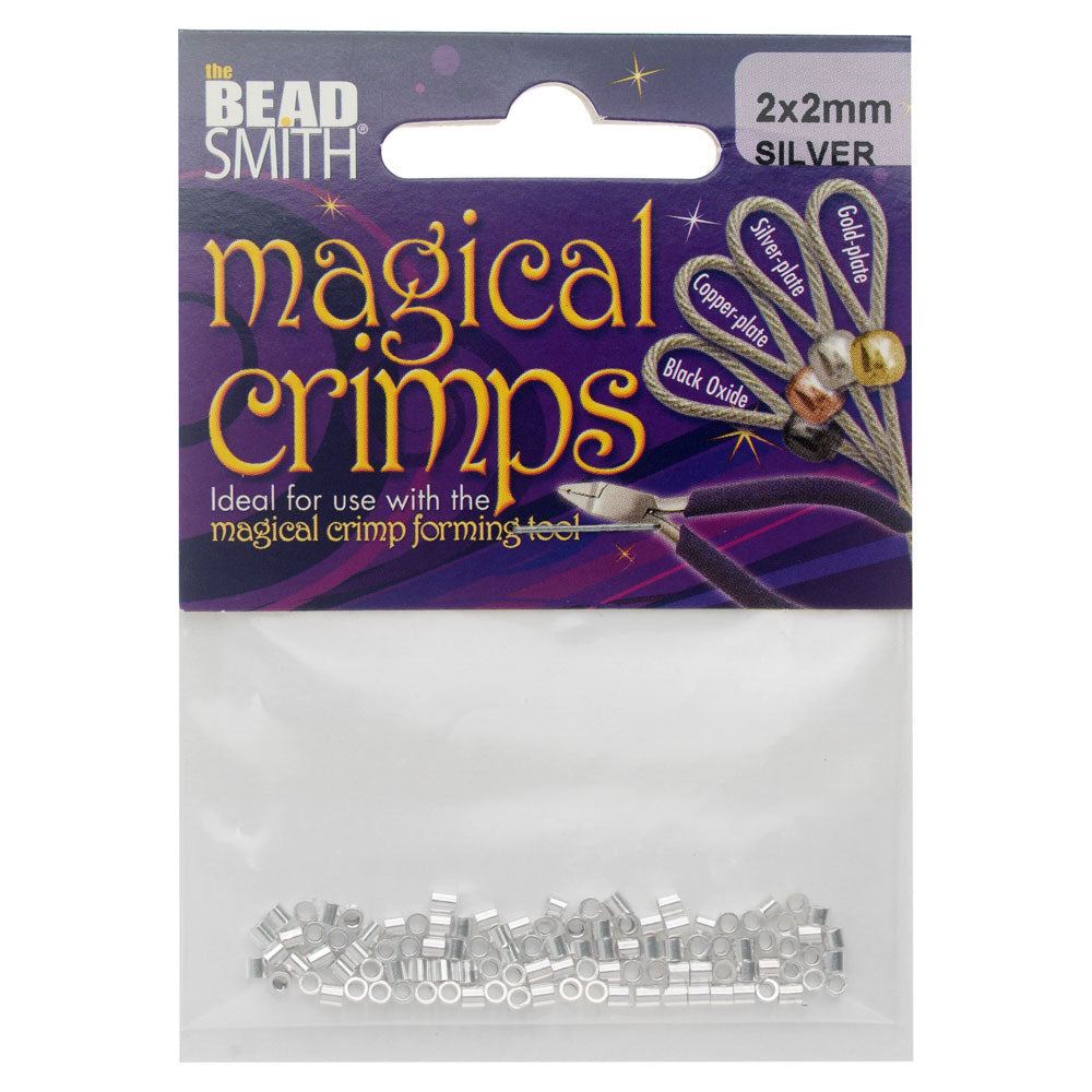 The Beadsmith Magical Crimp Beads, Tube 2x2mm, Silver Plated (100 Pieces)