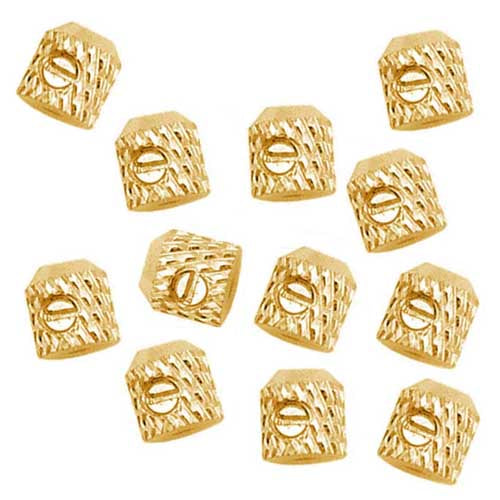 Beadalon Scrimps, Super Secure Screw-On Crosshatched Crimp Beads, Gold Plated (12 Pieces)