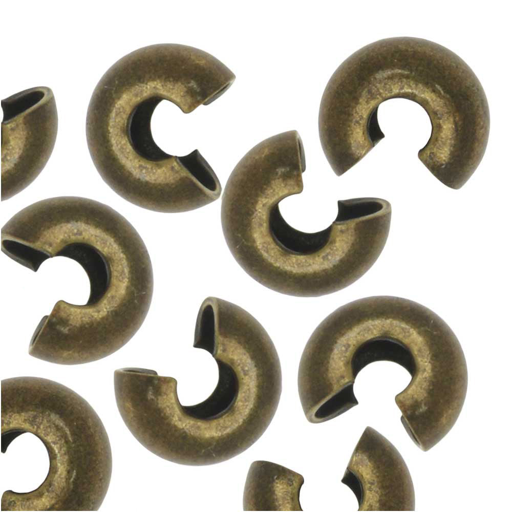 Crimp Bead Covers, 5mm, Antiqued Brass (50 Pieces)