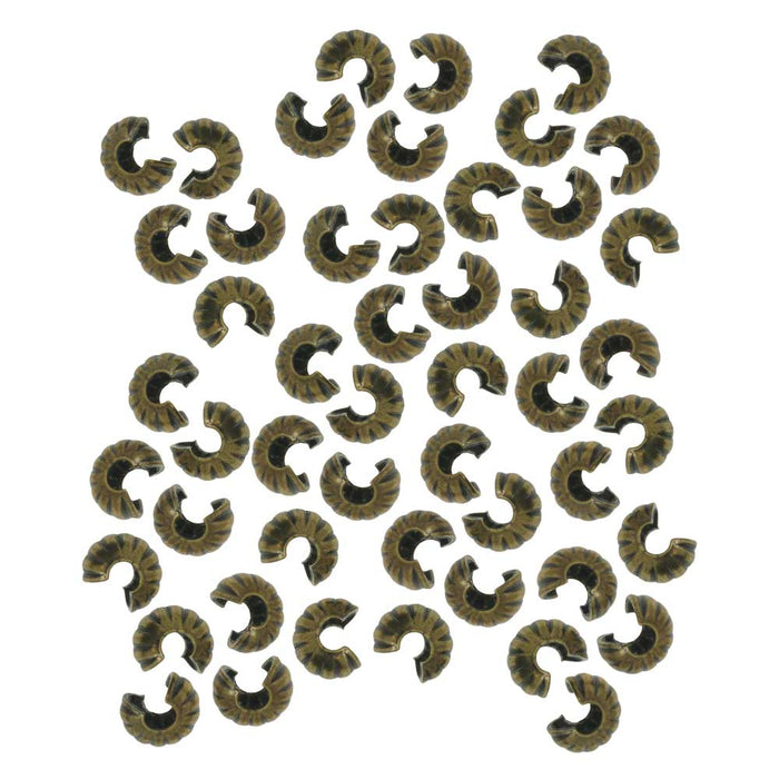 Crimp Bead Covers, Fluted 4mm, Antiqued Brass (50 Pieces)