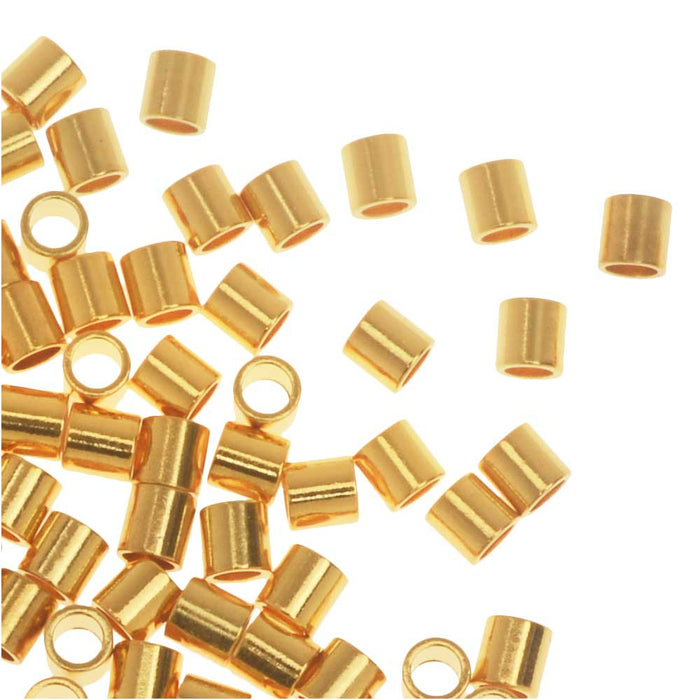 Crimp Beads, Tube 2x2mm, Gold Plated (100 Pieces)