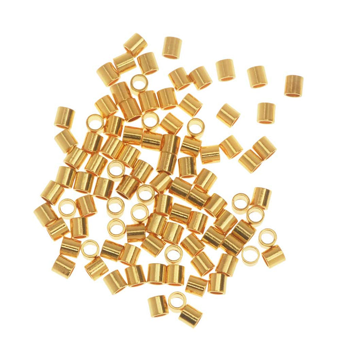 Crimp Beads, Tube 2x2mm, Gold Plated (100 Pieces)