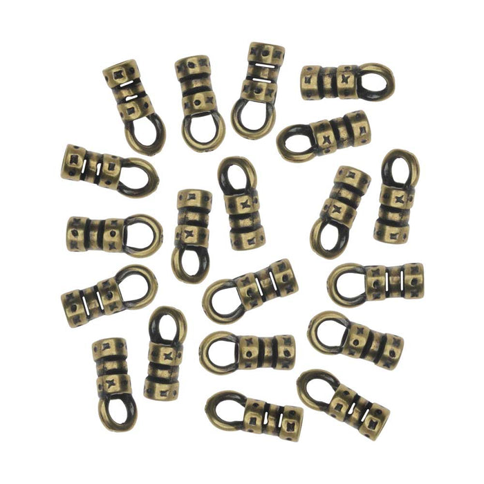 Cord Ends, Fancy Crimp Style with Loop, Fits 2mm Cord, Antiqued Brass (20 Pieces)