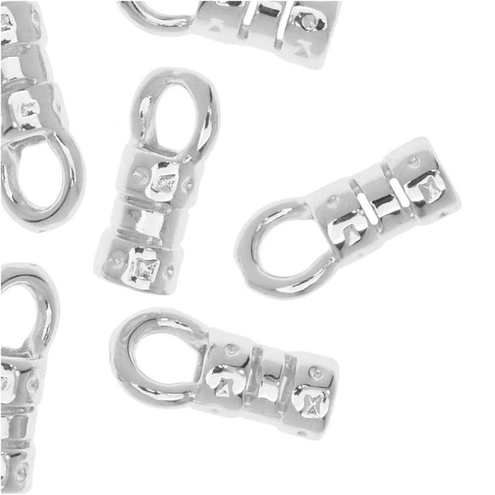 Cord Ends, Fancy Crimp Style with Loop, Fits 2mm Cord, Silver Plated (20 Pieces)