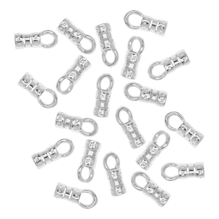 Cord Ends, Fancy Crimp Style with Loop, Fits 2mm Cord, Silver Plated (20 Pieces)