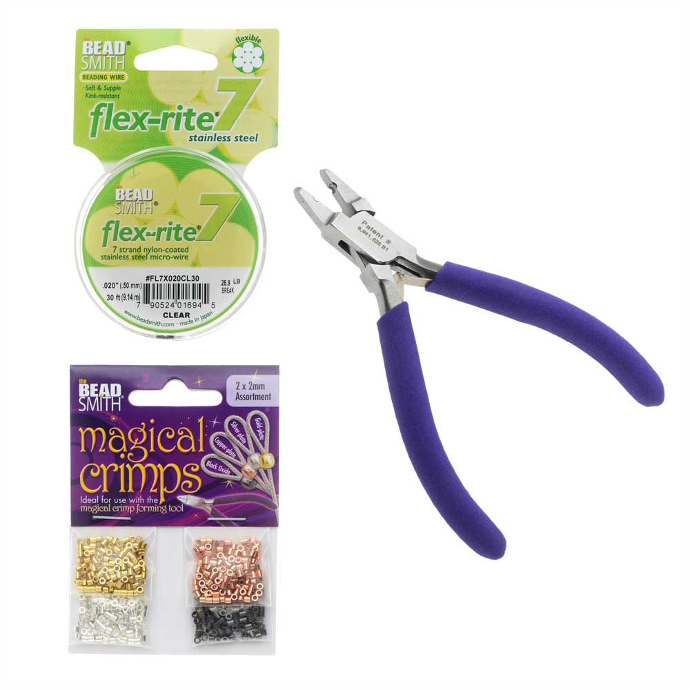 The Beadsmith Magical Crimp Kit, Includes Tube Crimps / Crimping Pliers / Flex-Rite Wire