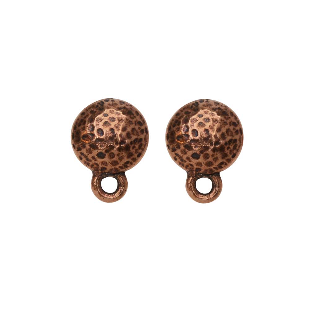 Earring Posts, Hammertone Round 9mm, Antiqued Copper, by TierraCast (1 Pair)