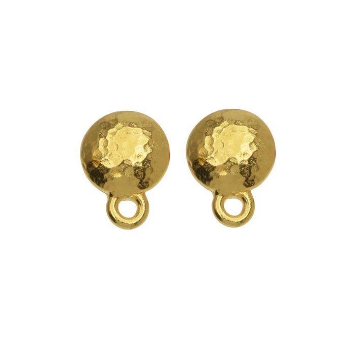 Earring Posts, Hammertone Round 9mm, Bright Gold, by TierraCast (1 Pair)