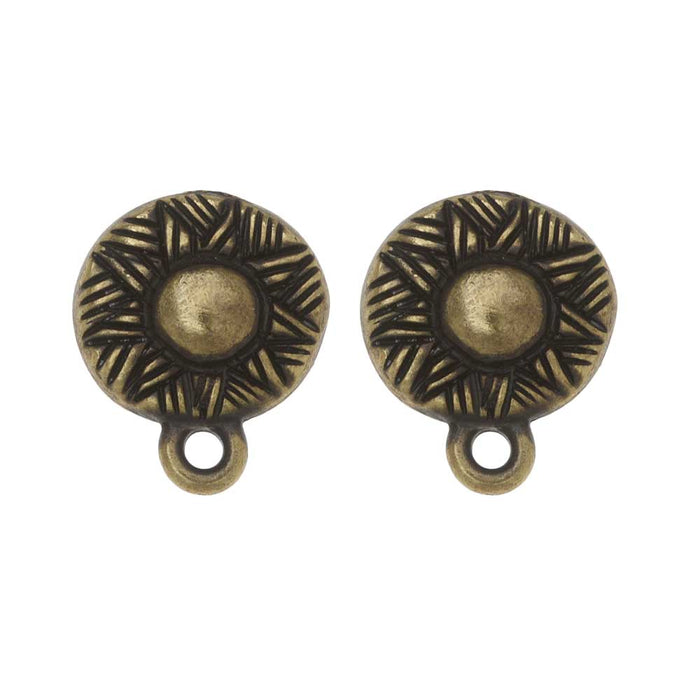 TierraCast Pewter Earring Post, Ethnic Design with Ring 14.5x12mm Brass Oxide Finish (Pair)