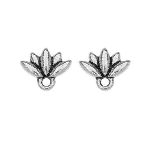 Earring Posts, Lotus Flower w/ Ring 9.5x11.5mm, Silver Plated, by TierraCast (1 Pair)