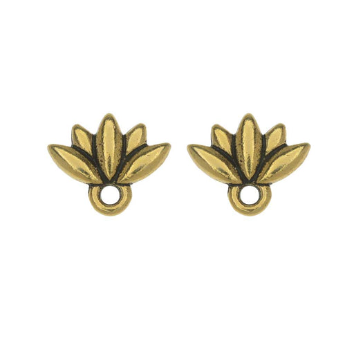 Earring Posts, Lotus Flower 9.5x11.5mm, Gold Plated, by TierraCast (1 Pair)