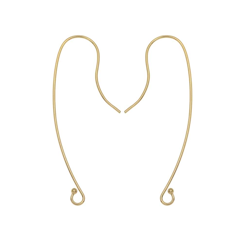 Long French Ear Wire, with 1.5mm Ball End 39x14.5mm 14K Gold-Filled (1 Pair)