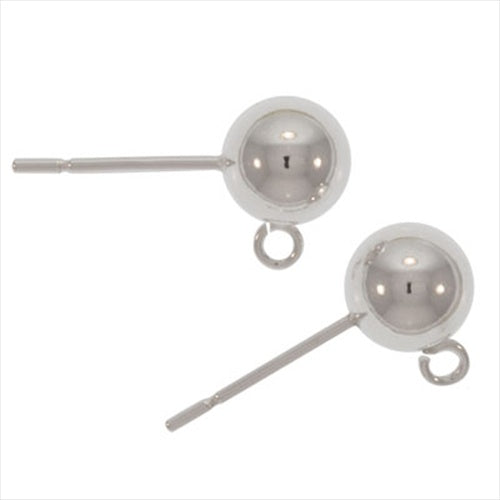 Earring Posts, Stud with Ball & Ring 6mm, Sterling Silver (1 Pair)