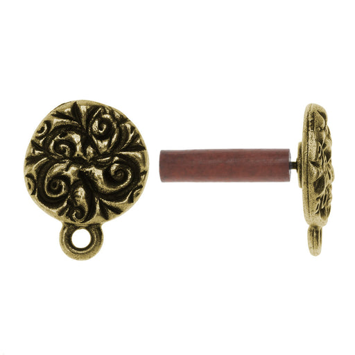 TierraCast Earring Post, Round Jardin 12mm Brass Oxide Finish (Pair)