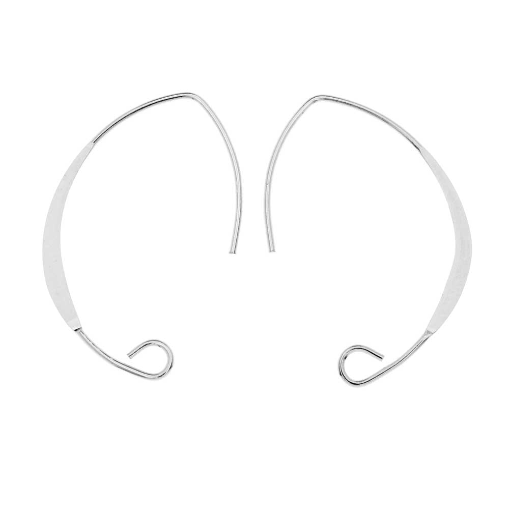 V-Shaped French Ear Wire, with Flattened Wire and Loop, 25.5x18mm, Sterling Silver (2 Pairs)