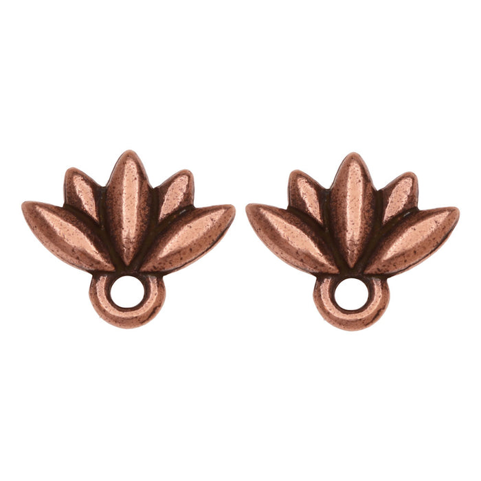 Earring Posts, Lotus Flower with Ring 9.5x11.5mm, Antiqued Copper Plated, By TierraCast (1 Pair)