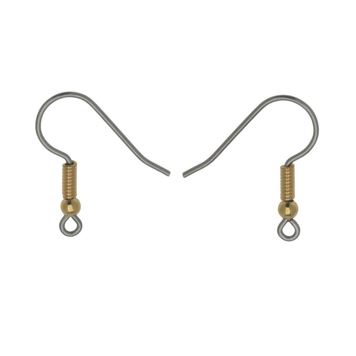 Earring Findings, Ball & Coil Hooks 18mm, 2-Tone (10 Pairs)