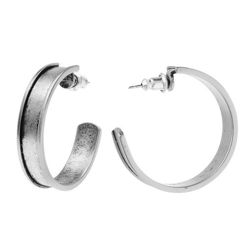Nunn Design Channel Earring Finding, 28.5mm Hoop, Antiqued Silver (1 Pair)