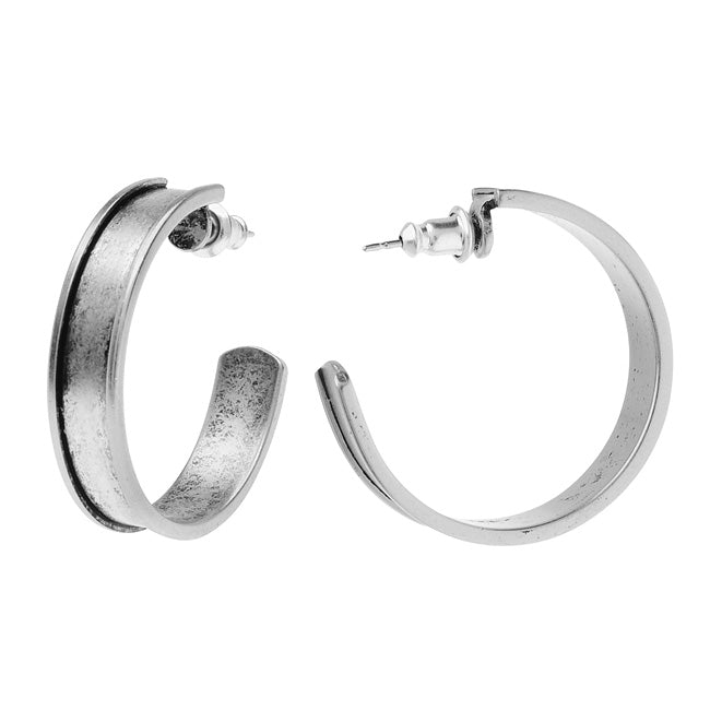 Nunn Design Channel Earring Finding, 28.5mm Hoop, Antiqued Silver (1 Pair)