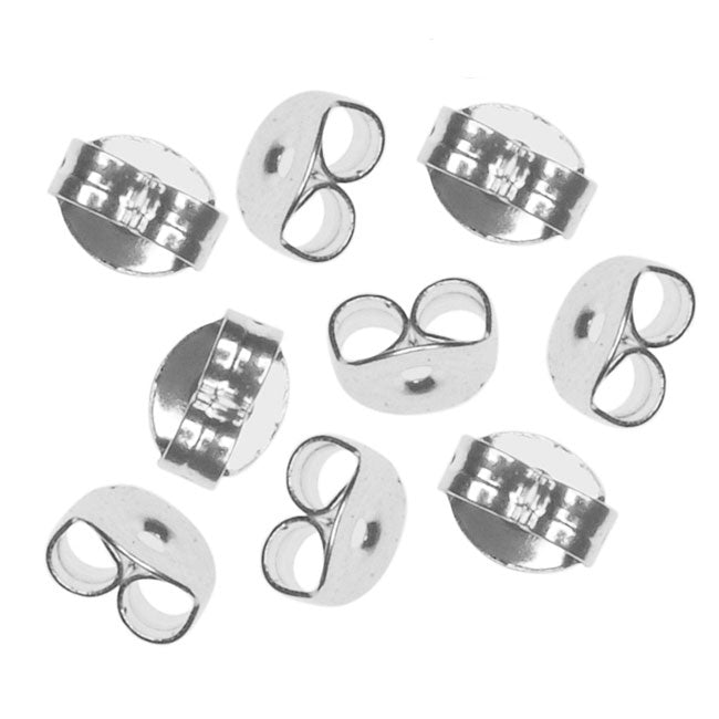 Earring Backs, Medium Clutch 6mm, Silver Plated (50 Pairs)