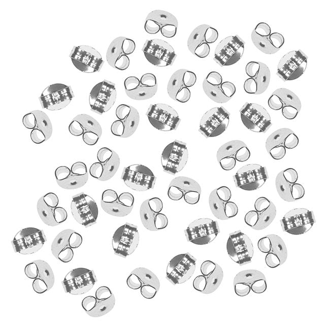 Earring Backs, Medium Clutch 6mm, Silver Plated (50 Pairs)
