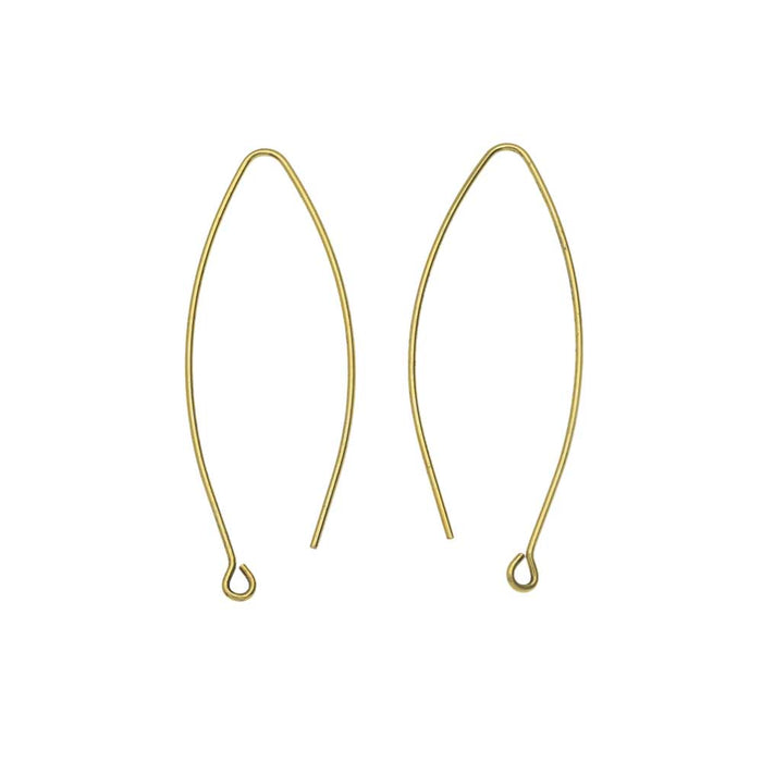 Nunn Design Earring Findings, Open Oval Hoop Ear Wire with Loop 15.5x44mm, Antiqued Gold (1 Pair)
