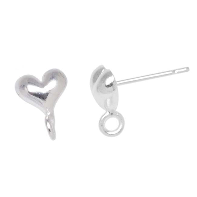 Earring Posts, Heart with Loop 6mm, Silver Plated (5 Pairs) — Beadaholique