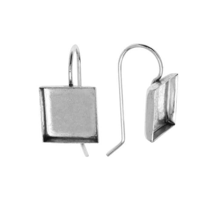 Earring Wire, Square Bezel 10mm, Bright Silver, by Nunn Design (1 Pair)