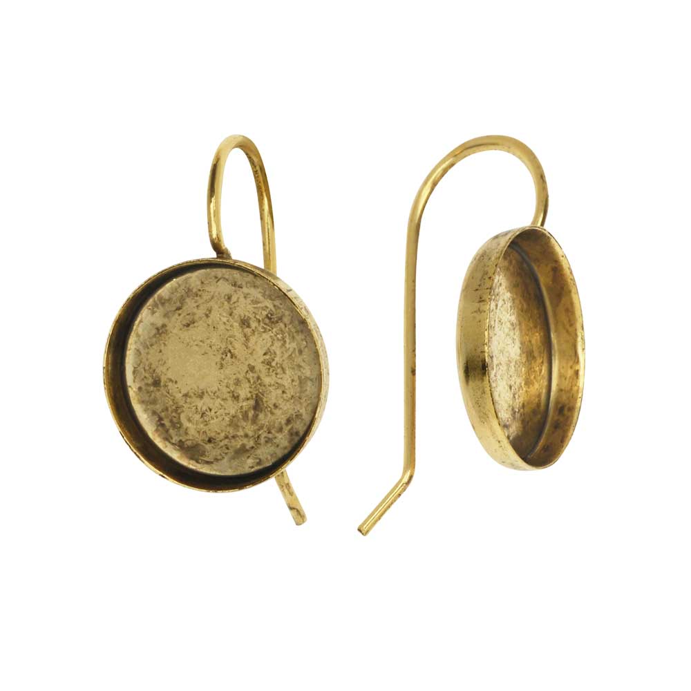 Earring Wire, Circle Bezel 12mm, Antiqued Gold, by Nunn Design (1 Pair)
