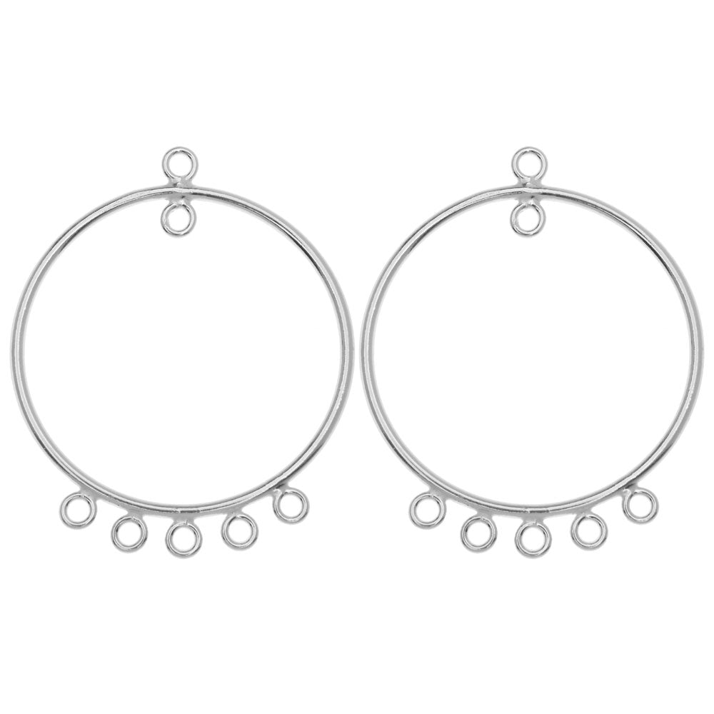 Earring Findings, Chandelier Hoop with 5 Rings 33mm, Sterling Silver (1 Pair)