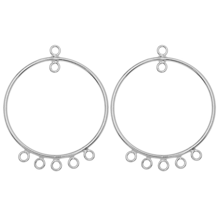 Earring Findings, Chandelier Hoop with 5 Rings 33mm, Sterling Silver (1 Pair)