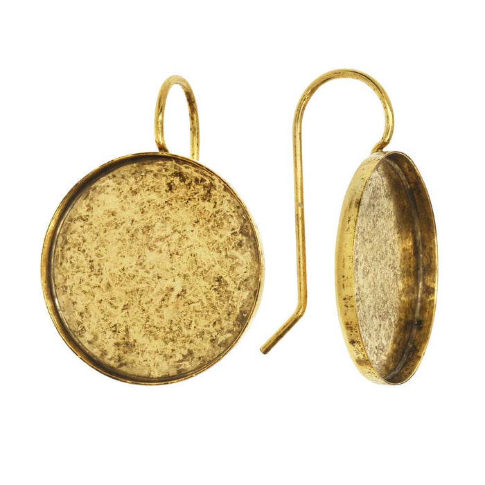 Earring Wire, Circle Bezel 18mm, Antiqued Gold, by Nunn Design (1 Pair)