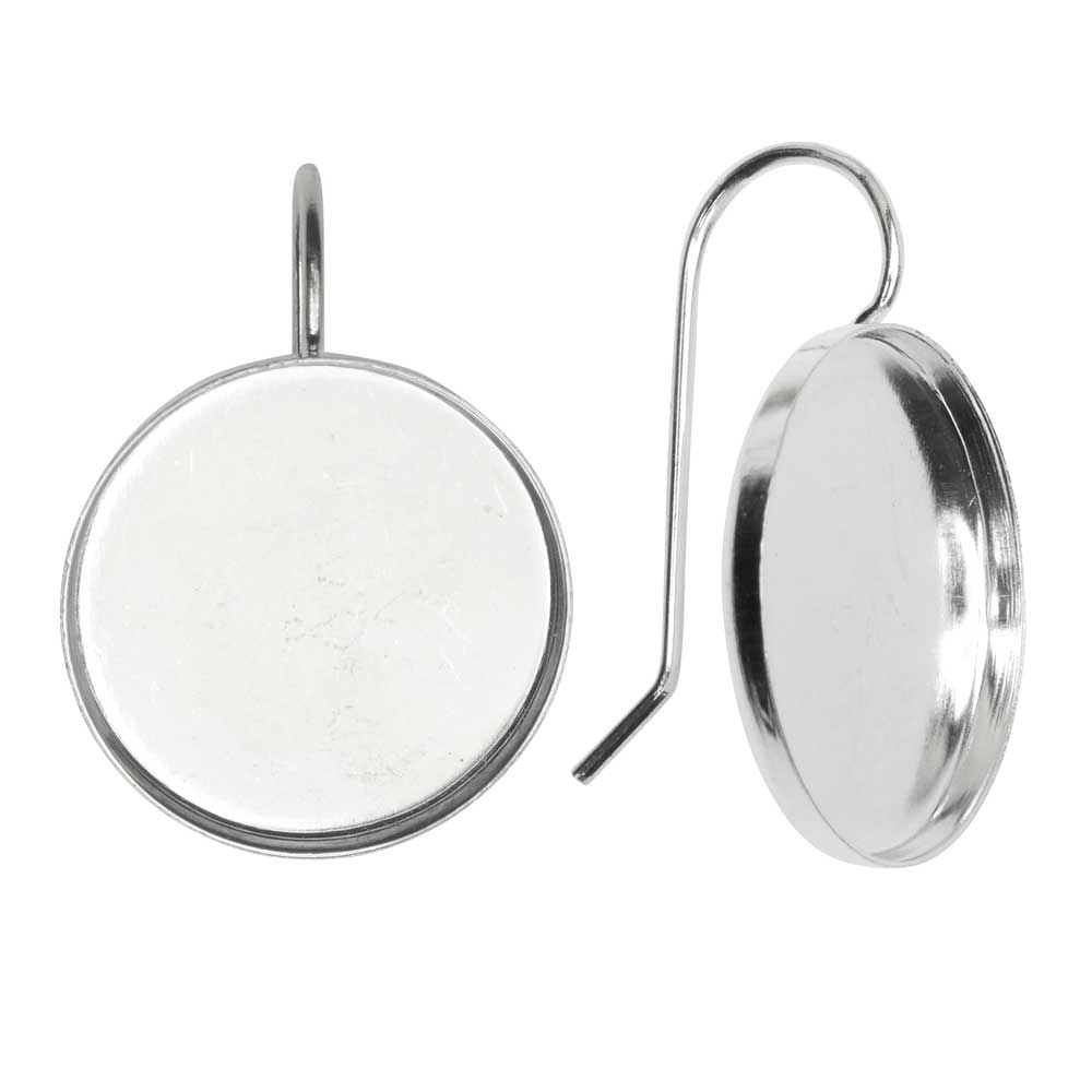 Earring Wire, Circle Bezel 18mm, Bright Silver, by Nunn Design (1 Pair)