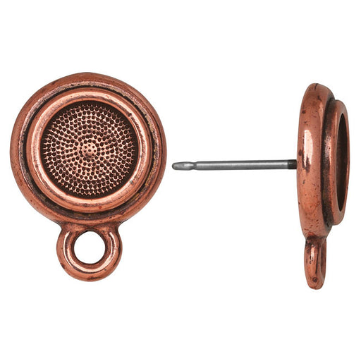 TierraCast Pewter Earring Post, Glue-In Stepped 7mm ss34 Bezel 16mm, Antique Copper Plated (1 Pair)