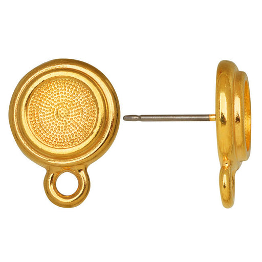 TierraCast Pewter Earring Post, Glue-In Stepped 7mm ss34 Bezel 16mm Gold Plated (2 Pieces)