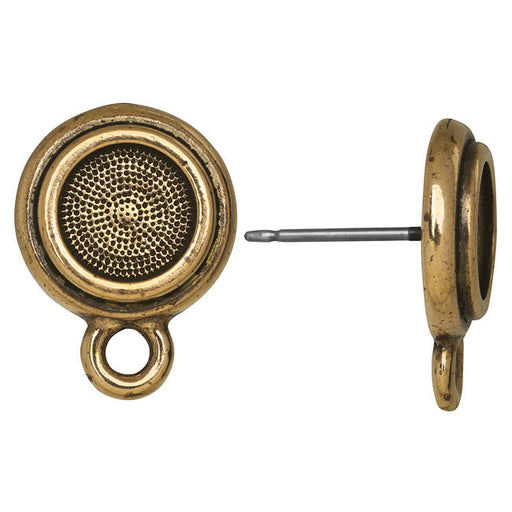TierraCast Pewter Earring Post, Glue-In Stepped 7mm ss34 Bezel 16mm Brass Oxide Finish (2 Pieces)